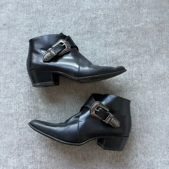 Saint Laurent Black Leather Buckle Boots - Picture 2 of 8